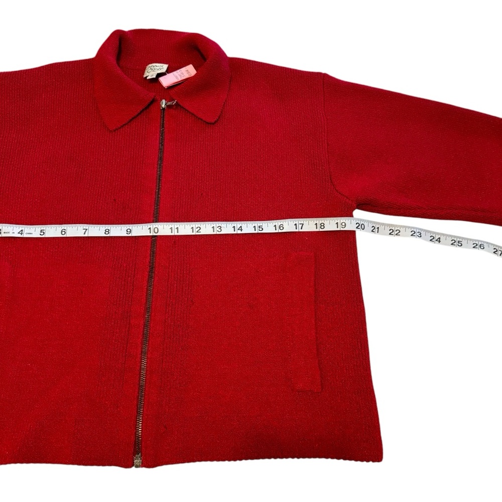Vintage 1980s Margaret O’Leary Women Red Wool Zip Front Knit Jacket Size 2 - Picture 7 of 11
